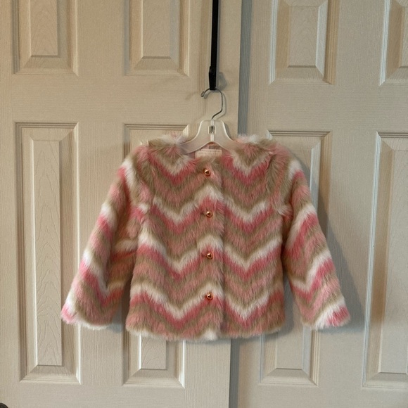 Janie & Jack Girls Faux Fur Chevron Pattern Jacket